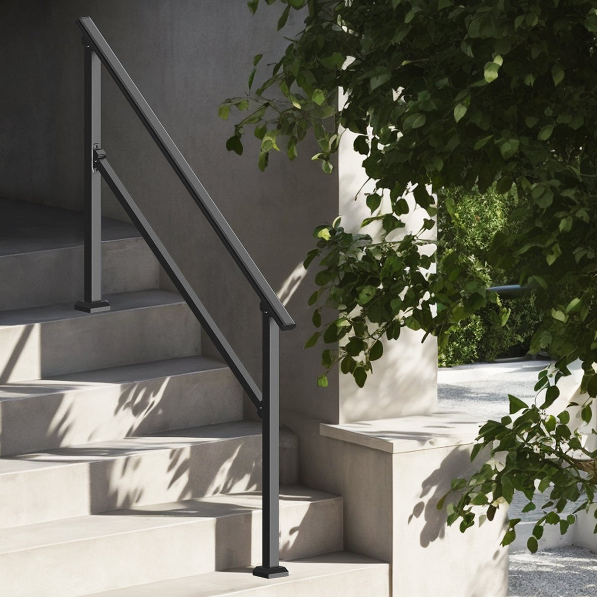 VEVOR Handrails for Outdoor Steps, 4-5 Step Stair Hand Rail Kit, Transitional Carbon Steel Railings with Installation Kit, Stair Rails for Seniors, Concrete Steps & Porch & Deck, Black Square Tube - FGDHGZLSLZFSIFL6RV0 - view 9