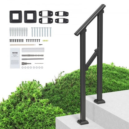VEVOR Handrails for Outdoor Steps, 1-2 Step Stair Hand Rail Kit, Transitional Carbon Steel Railings with Installation Kit, Stair Rails for Seniors, Concrete Steps & Porch & Deck, Black Square Tube - FGDHGZLSLZFSL278CV0 - view 2