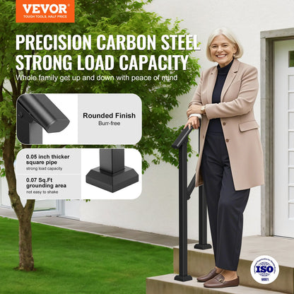 VEVOR Handrails for Outdoor Steps, 1-2 Step Stair Hand Rail Kit, Transitional Carbon Steel Railings with Installation Kit, Stair Rails for Seniors, Concrete Steps & Porch & Deck, Black Square Tube - FGDHGZLSLZFSL278CV0 - view 3