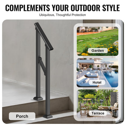 VEVOR Handrails for Outdoor Steps, 1-2 Step Stair Hand Rail Kit, Transitional Carbon Steel Railings with Installation Kit, Stair Rails for Seniors, Concrete Steps & Porch & Deck, Black Square Tube - FGDHGZLSLZFSL278CV0 - view 7