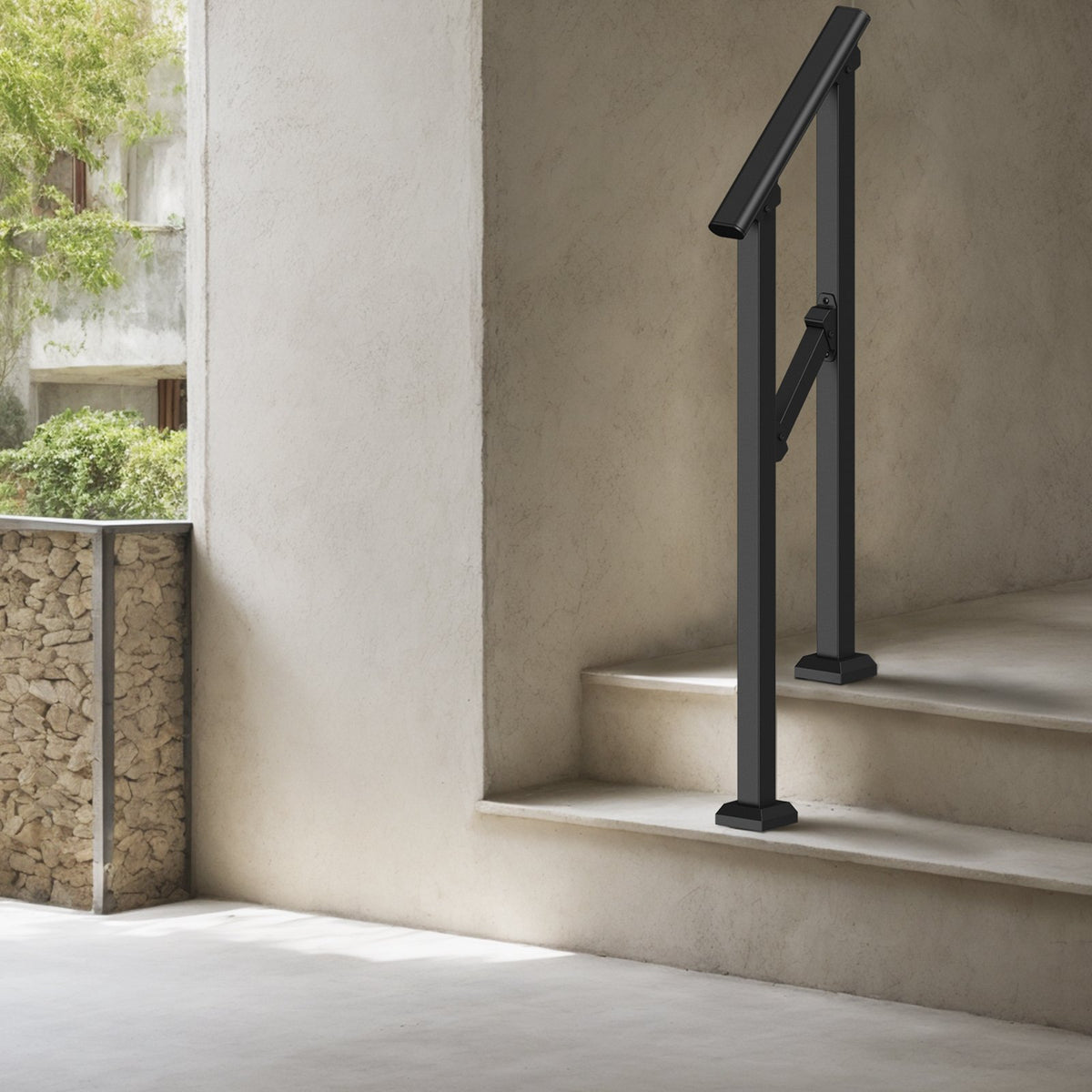VEVOR Handrails for Outdoor Steps, 1-2 Step Stair Hand Rail Kit, Transitional Carbon Steel Railings with Installation Kit, Stair Rails for Seniors, Concrete Steps & Porch & Deck, Black Square Tube - FGDHGZLSLZFSL278CV0 - view 9
