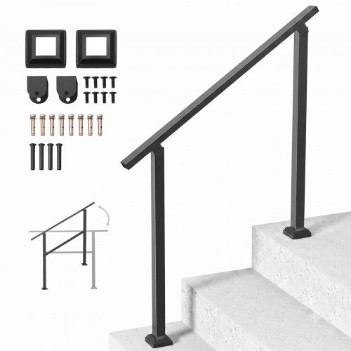 VEVOR Outdoor Handrails for Steps, 2-3 Step Stair Rail Kit, Black Square Tube with Horizontal Bar, Carbon Steel Support Rails for Seniors, Concrete & Deck Stairs, Easy Installation - FGDHGZLSLZFSL90M7V0 - view 2