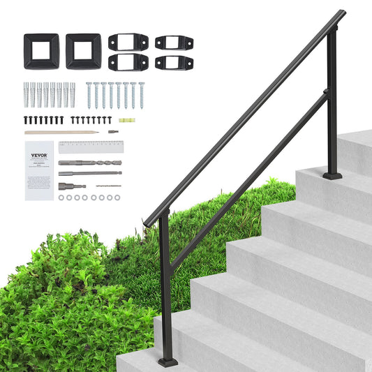 VEVOR Handrails for Outdoor Steps, 5 Step Stair Hand Rail Kit, Transitional Carbon Steel Railings with Installation Kit, Stair Rails for Seniors, Concrete Steps & Porch & Deck, Black Square Tube - FGDHGZLSLZFSXI0DBV0 - view 1