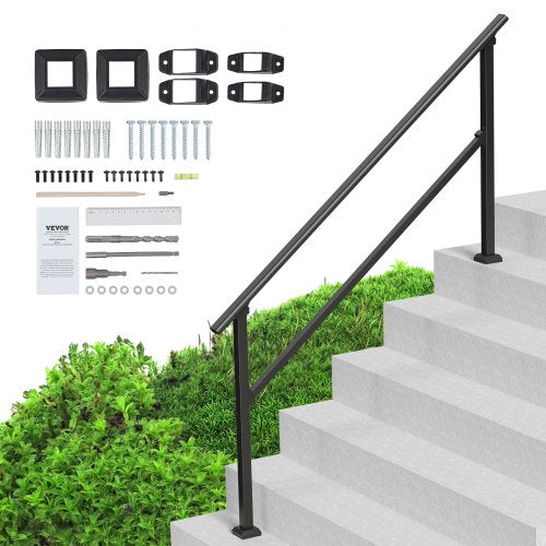VEVOR Handrails for Outdoor Steps, 5 Step Stair Hand Rail Kit, Transitional Carbon Steel Railings with Installation Kit, Stair Rails for Seniors, Concrete Steps & Porch & Deck, Black Square Tube - FGDHGZLSLZFSXI0DBV0 - view 2