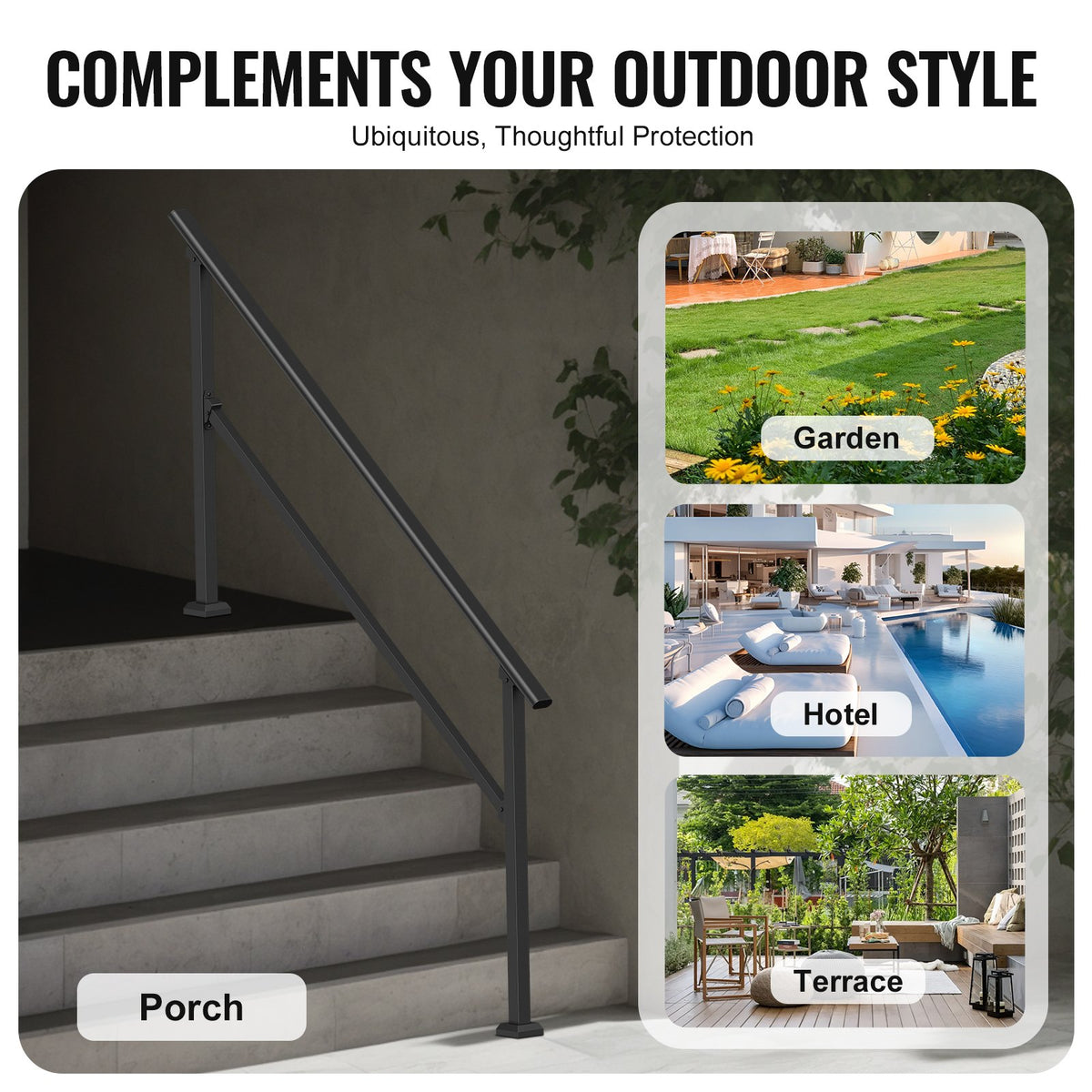 VEVOR Handrails for Outdoor Steps, 5 Step Stair Hand Rail Kit, Transitional Carbon Steel Railings with Installation Kit, Stair Rails for Seniors, Concrete Steps & Porch & Deck, Black Square Tube - FGDHGZLSLZFSXI0DBV0 - view 7