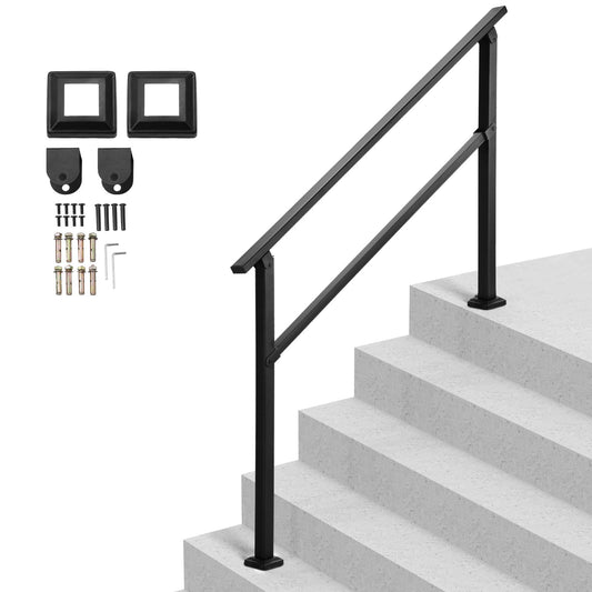 VEVOR Outdoor Handrails for Steps, 4-5 Step Stair Rail Kit, Black Square Tube with Horizontal Bar, Carbon Steel Support Rails for Seniors, Concrete & Deck Stairs, Easy Installation - FGDHGZLSLZFSY0FVPV0 - view 1