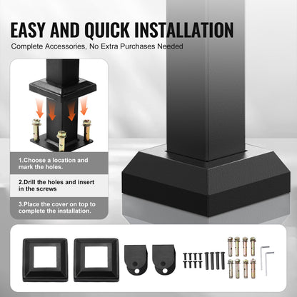 VEVOR Outdoor Handrails for Steps, 4-5 Step Stair Rail Kit, Black Square Tube with Horizontal Bar, Carbon Steel Support Rails for Seniors, Concrete & Deck Stairs, Easy Installation - FGDHGZLSLZFSY0FVPV0 - view 5