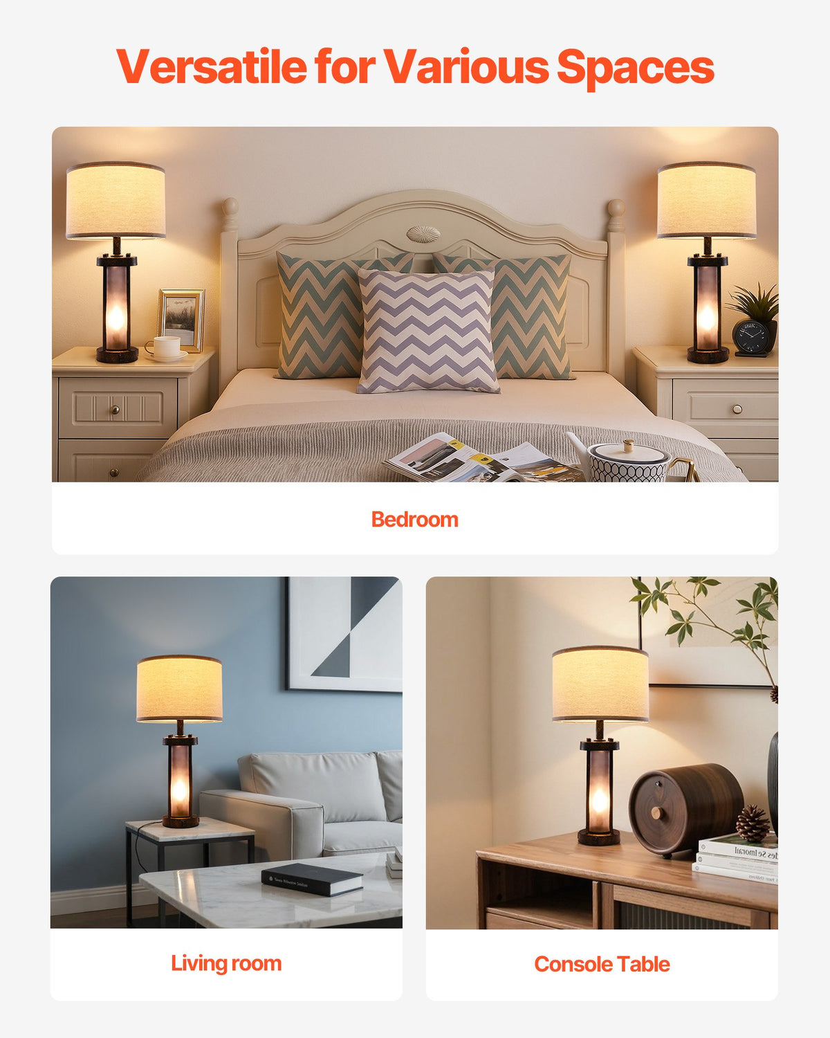 VEVOR Table Lamps Set of 2, Dimmable Farmhouse Bedside Nightstand Lamps, Vintage Lamp with LED Bulb and Linen Shades, Bedside Lamp with USB C+A Ports & AC Outlet, for Living Room, Bedroom & Office - FGDZDUSBKCTDTR6YT001V1 - view 7