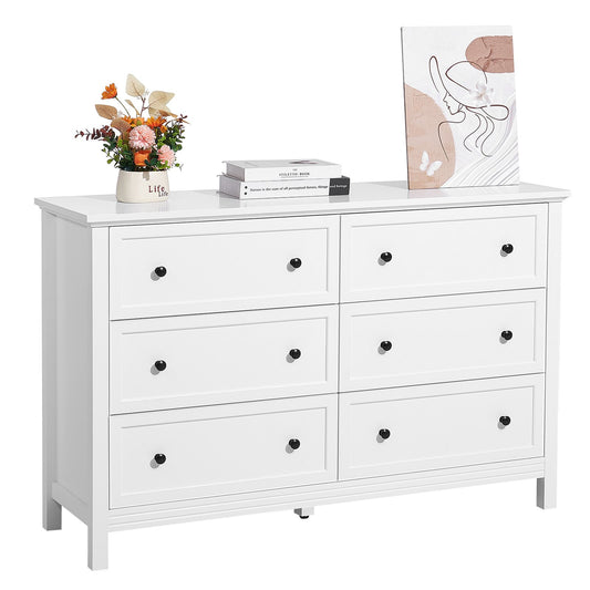 VEVOR 6 Drawer Dresser, Wooden Chest of Drawers with Sliding and Anti-tip Device, Retro Minimalist Dresser Chest, Closet Storage TV Stand Organizer for Living Room, Hallway, Bedroom, Entryway, White - FGFCTJ2L6C45EC17J001V0 - view 1