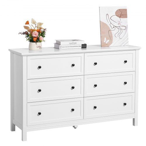 VEVOR 6 Drawer Dresser, Wooden Chest of Drawers with Sliding and Anti-tip Device, Retro Minimalist Dresser Chest, Closet Storage TV Stand Organizer for Living Room, Hallway, Bedroom, Entryway, White - FGFCTJ2L6C45EC17J001V0 - view 2