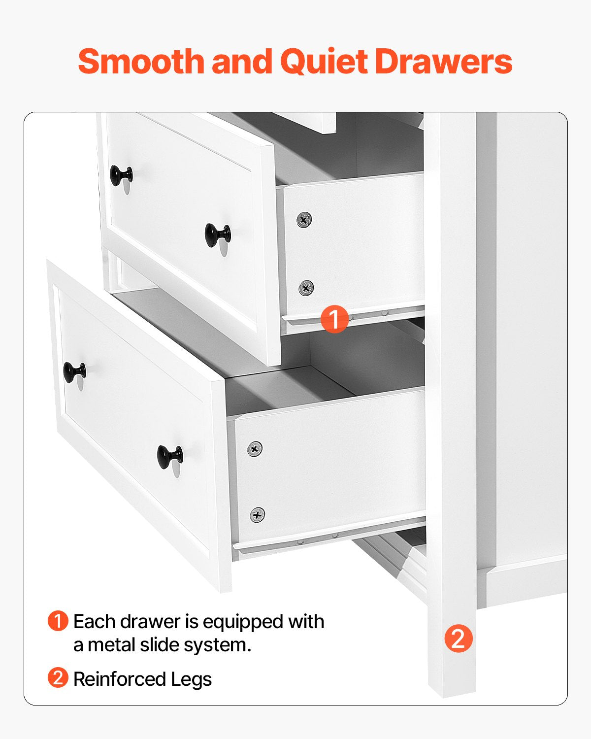 VEVOR 6 Drawer Dresser, Wooden Chest of Drawers with Sliding and Anti-tip Device, Retro Minimalist Dresser Chest, Closet Storage TV Stand Organizer for Living Room, Hallway, Bedroom, Entryway, White - FGFCTJ2L6C45EC17J001V0 - view 7