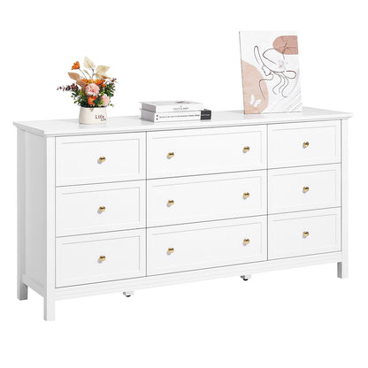 VEVOR 9 Drawer Dresser, Wooden Chest of Drawers with Sliding and Anti-tip Device, Retro Minimalist Dresser Chest, Closet Storage TV Stand Organizer for Living Room, Hallway, Bedroom, Entryway, White - FGFCTJ3L9C57RT2W8001V0 - view 1
