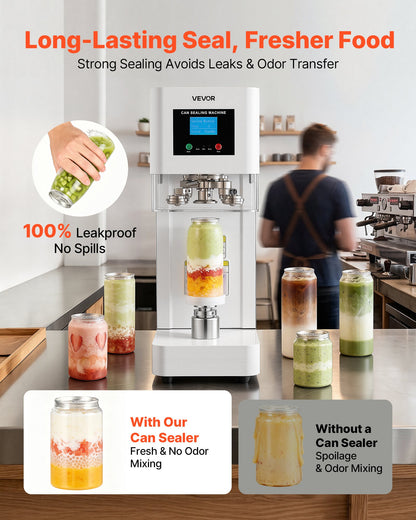 VEVOR Can Sealer Machine, Automatic Commercial Soda Can Sealing Machine for 2.17 in (55 mm) Aluminum and Plastic Cans, Height Adjustable, Steel Housing Beverage Drink Seamer, for Coffee Shop, White - FGJQZDFXZ100LQCA5001V1 - view 3
