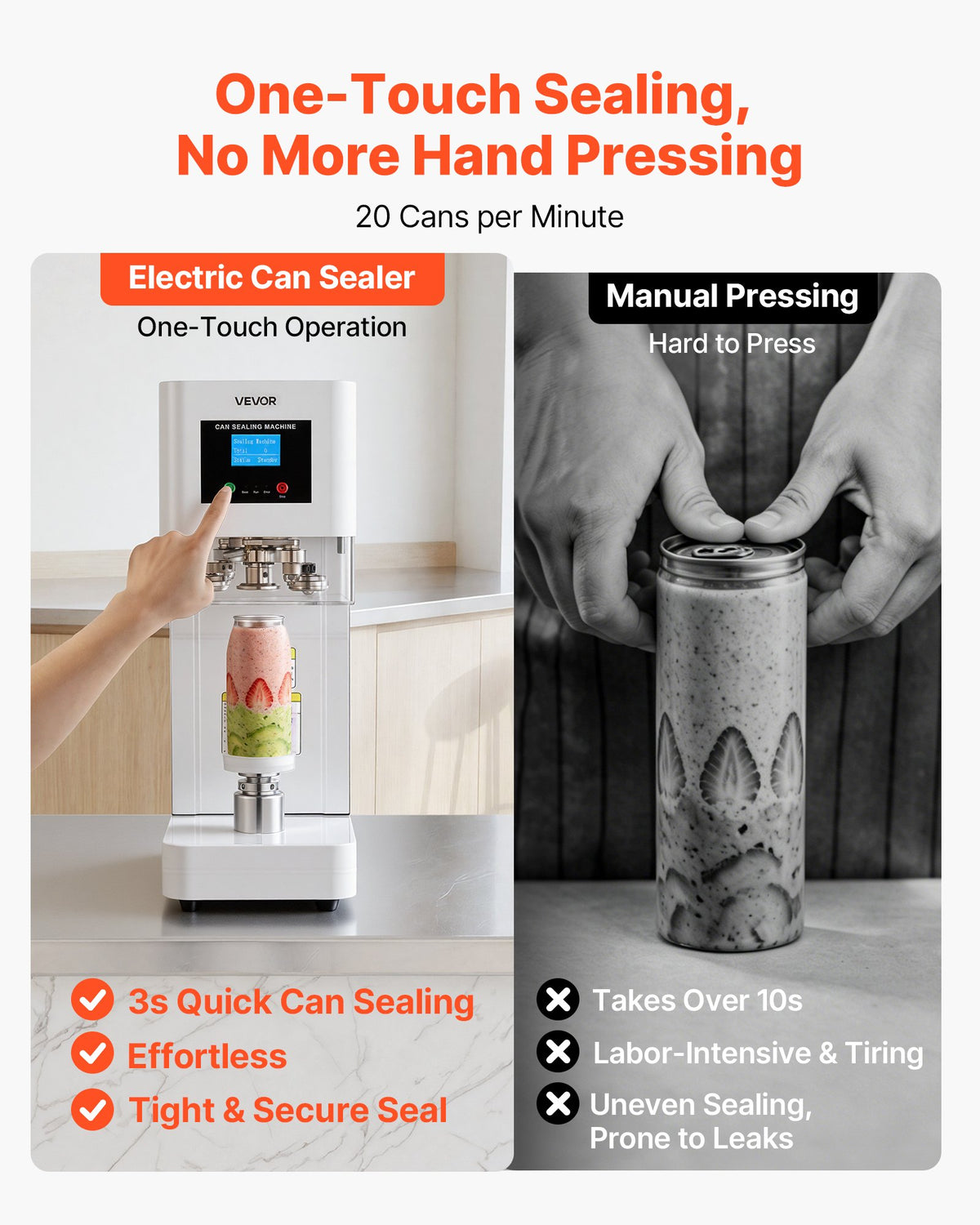 VEVOR Can Sealer Machine, Automatic Commercial Soda Can Sealing Machine for 2.17 in (55 mm) Aluminum and Plastic Cans, Height Adjustable, Steel Housing Beverage Drink Seamer, for Coffee Shop, White - FGJQZDFXZ100LQCA5001V1 - view 4