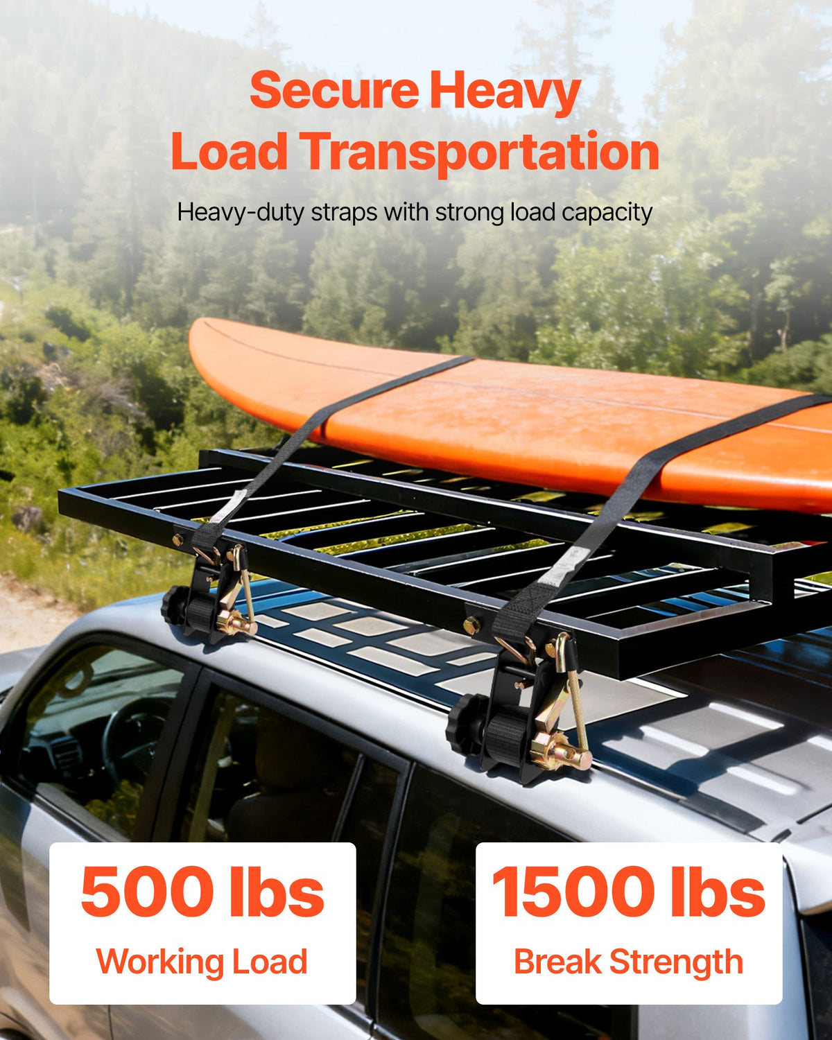 VEVOR Ladder Rack Ratchet Straps, Black Square Tube Mount, 1.5 in Wide x 7.4 ft Long Black Ladder Rack Straps with Double J-Hooks, 500 lbs Load Heavy Duty, Cargo Buckle Lock Strap (4 Pack) - FGTJJLGDD4J0VCZS8001V0 - view 3