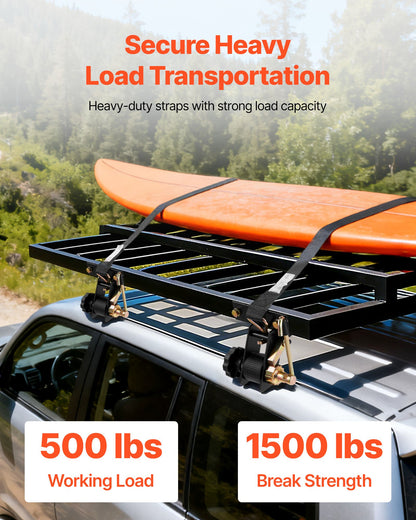 VEVOR Ladder Rack Ratchet Straps, Black Square Tube Mount, 1.5 in Wide x 7.4 ft Long Black Ladder Rack Straps with Double J-Hooks, 500 lbs Load Heavy Duty, Cargo Buckle Lock Strap (4 Pack) - FGTJJLGDD4J0VCZS8001V0 - view 3