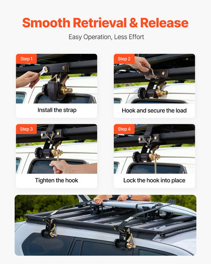 VEVOR Ladder Rack Ratchet Straps, Black Square Tube Mount, 1.5 in Wide x 7.4 ft Long Black Ladder Rack Straps with Double J-Hooks, 500 lbs Load Heavy Duty, Cargo Buckle Lock Strap (4 Pack) - FGTJJLGDD4J0VCZS8001V0 - view 4