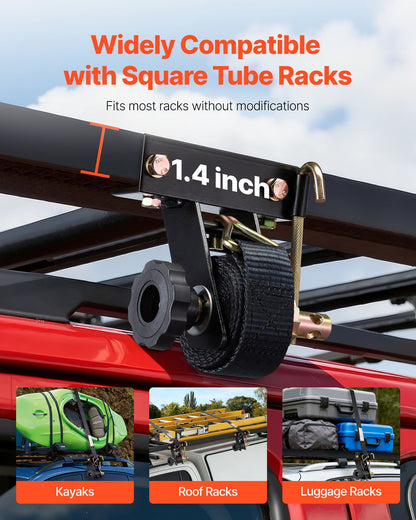VEVOR Ladder Rack Ratchet Straps, Black Square Tube Mount, 1.5 in Wide x 7.4 ft Long Black Ladder Rack Straps with Double J-Hooks, 500 lbs Load Heavy Duty, Cargo Buckle Lock Strap (4 Pack) - FGTJJLGDD4J0VCZS8001V0 - view 5