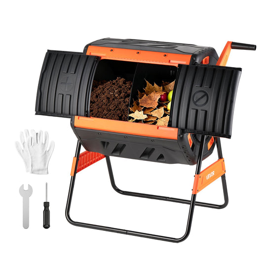 VEVOR Compost Tumbler, 53 Gallon Dual Chamber Outdoor Tumbling Composter with 2 Sliding Doors and Aeration System, Large Easy-Turn Rotating Composting Bin for Outside, Garden, Kitchen, and Yard Waste - FGXDFJDGL53GHS2TI001V0 - view 1