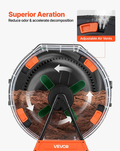 VEVOR Compost Tumbler, 53 Gallon Dual Chamber Outdoor Tumbling Composter with 2 Sliding Doors and Aeration System, Large Easy-Turn Rotating Composting Bin for Outside, Garden, Kitchen, and Yard Waste - FGXDFJDGL53GHS2TI001V0 - view 5