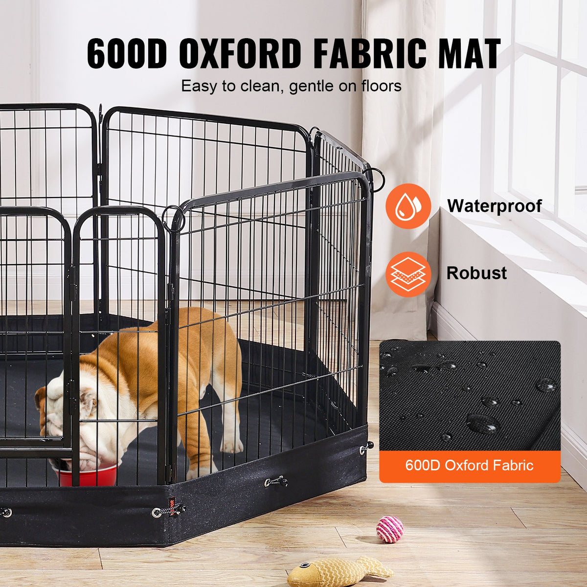 VEVOR Dog Playpen, 8 Pcs 24 x 24 in Panels Foldable Metal Pet Exercise Pen, Dog Fence Indoor and Outdoor Pen with Door, Storage Bag and Bottom Pad, Pet Playpen for Dogs, Cats and Other Small Animals - FGYDCWWLCTSD0EH8OV0 - view 5
