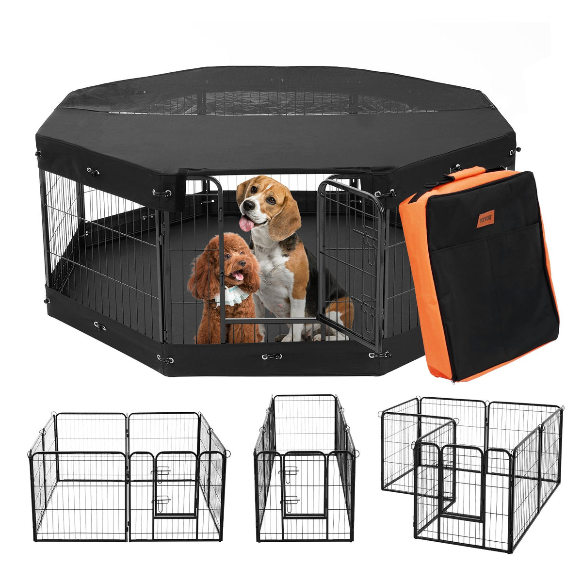 VEVOR Dog Playpen, 8 Pcs 24 x 24 in Panels Foldable Metal Pet Exercise Pen, Dog Fence Indoor and Outdoor Pen with Door, Storage Bag, Top Cover and Bottom Pad, for Dogs, Cats and Other Small Animals - FGYDCWWLCTSDGAIYMV0 - view 1