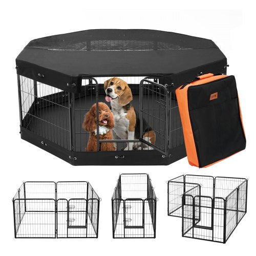 VEVOR Dog Playpen, 8 Pcs 24 x 24 in Panels Foldable Metal Pet Exercise Pen, Dog Fence Indoor and Outdoor Pen with Door, Storage Bag, Top Cover and Bottom Pad, for Dogs, Cats and Other Small Animals - FGYDCWWLCTSDGAIYMV0 - view 2