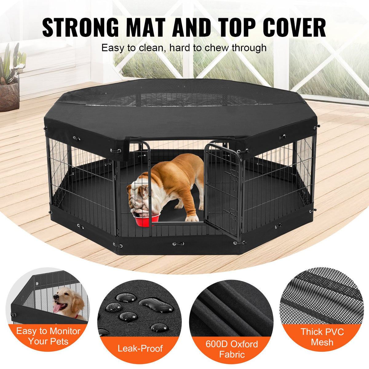 VEVOR Dog Playpen, 8 Pcs 24 x 24 in Panels Foldable Metal Pet Exercise Pen, Dog Fence Indoor and Outdoor Pen with Door, Storage Bag, Top Cover and Bottom Pad, for Dogs, Cats and Other Small Animals - FGYDCWWLCTSDGAIYMV0 - view 5