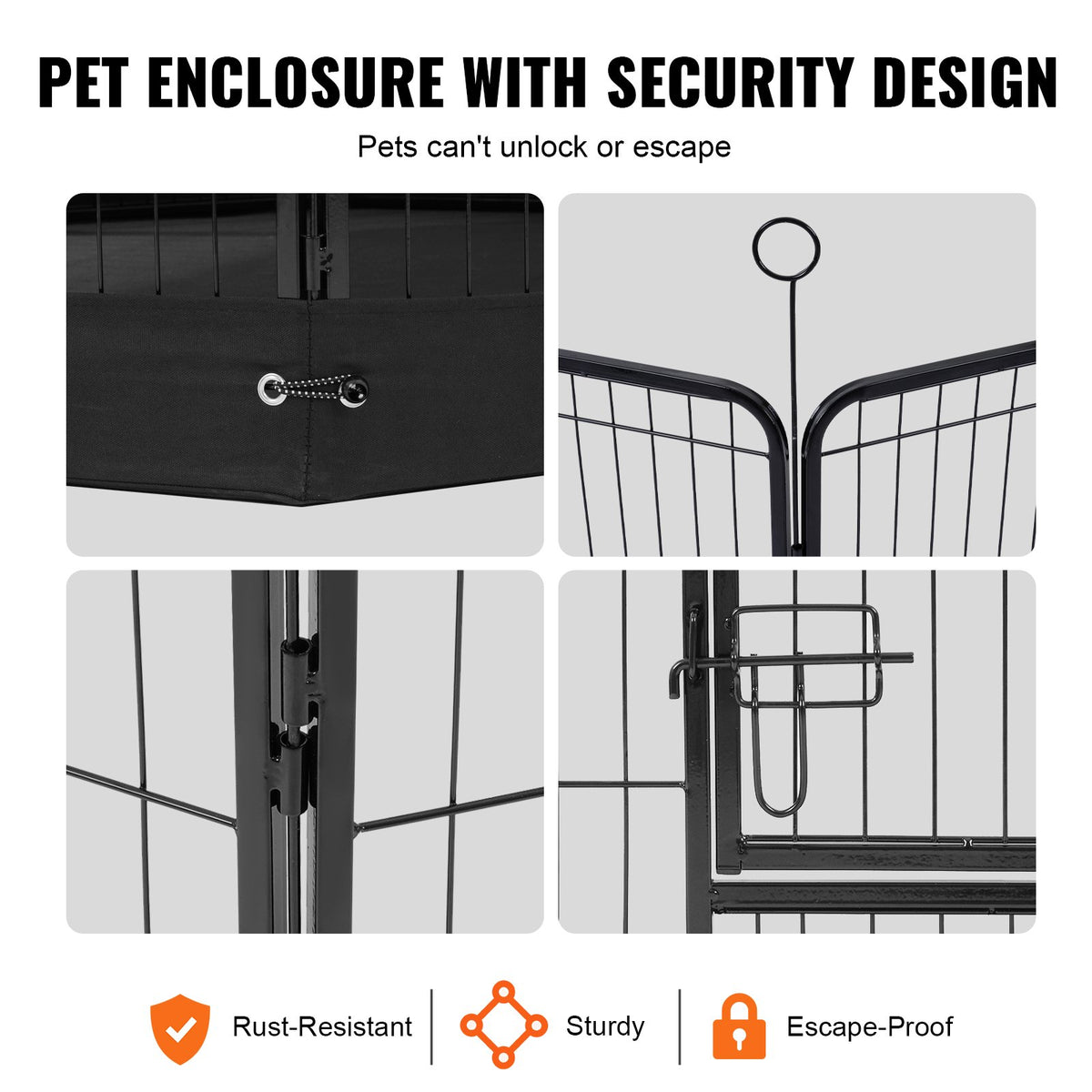 VEVOR Dog Playpen, 8 Pcs 24 x 24 in Panels Foldable Metal Pet Exercise Pen, Dog Fence Indoor and Outdoor Pen with Door, Storage Bag, Top Cover and Bottom Pad, for Dogs, Cats and Other Small Animals - FGYDCWWLCTSDGAIYMV0 - view 6