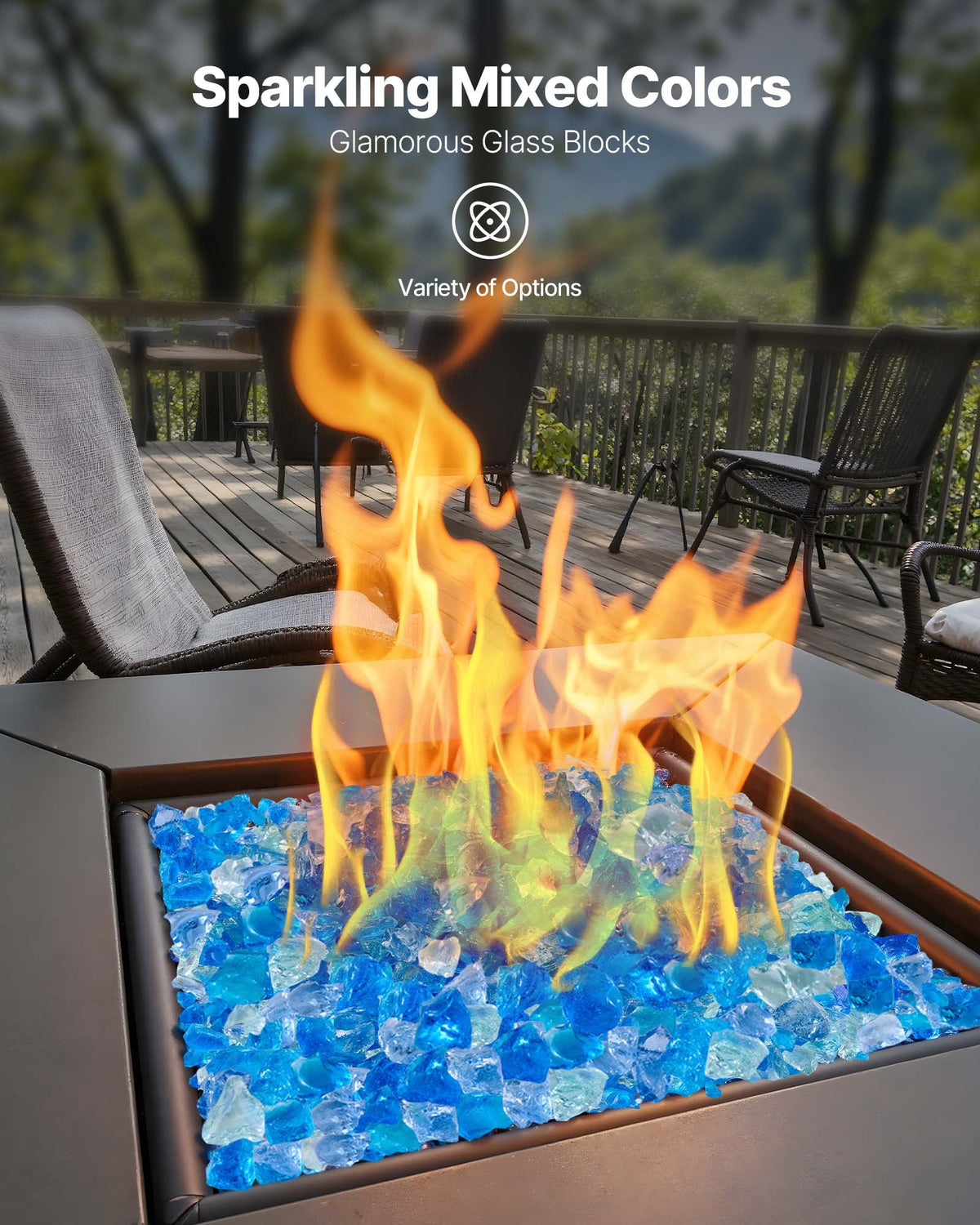 VEVOR Fire Glass, 10 LBS / 4.5 KG Fireplace Rocks, 3/4-Inch / 19.05 mm Reflective Firepit Glass Rock, High Luster Stone Landscaping for Fire Pit Table, Aqua Blue + Caribbean Blue + Aqua Green - FHBLBLK34INCOTBTM001V0 - view 3
