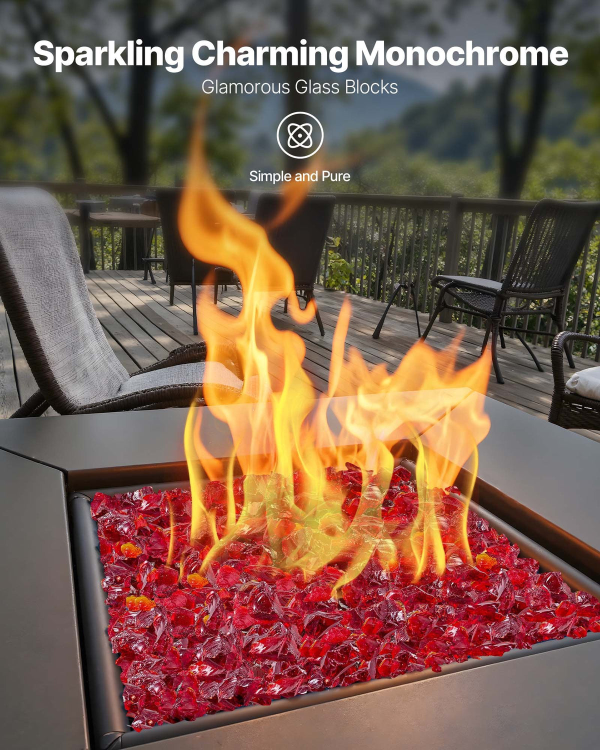 VEVOR Fire Glass, 10 LBS / 4.5 KG Smokeless & High-Temperature Resistant Fireplace Rocks, 3/4-Inch / 19.05 mm Reflective Firepit Glass Rock, High Luster Stone Landscaping for Fire Pit Table, Red - FHBLBLK34INCWKJPP001V0 - view 3