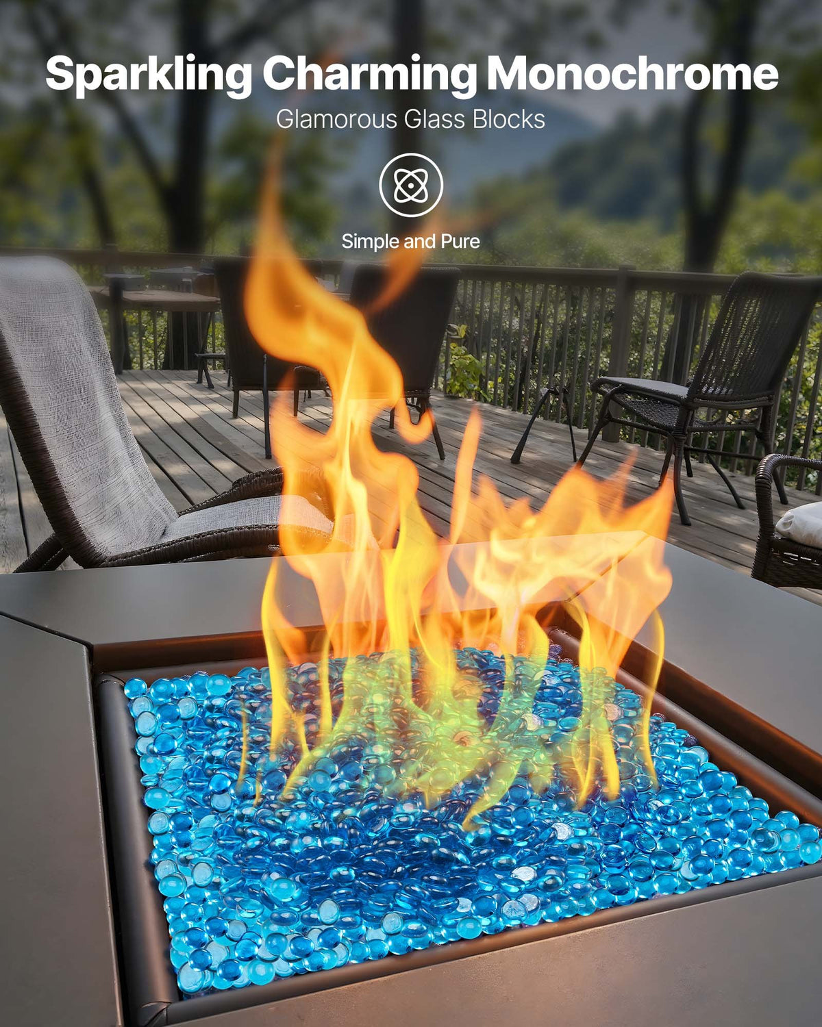 VEVOR Fire Glass, 10 lbs / 4.5 kg High-Temperature Resistant Fireplace Rocks, 3/4-Inch / 19.05 mm Reflective Firepit Glass Beads, High Luster Stone Landscaping for Fire Pit Table, Caribbean Blue - FHBLBYBLZ34IB63XE001V0 - view 3