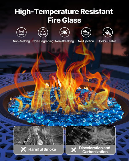 VEVOR Fire Glass, 10 lbs / 4.5 kg High-Temperature Resistant Fireplace Rocks, 3/4-Inch / 19.05 mm Reflective Firepit Glass Beads, High Luster Stone Landscaping for Fire Pit Table, Caribbean Blue - FHBLBYBLZ34IB63XE001V0 - view 4