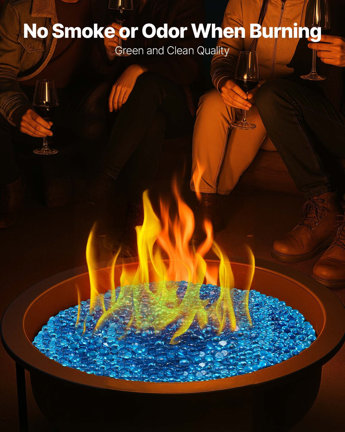 VEVOR Fire Glass, 10 lbs / 4.5 kg High-Temperature Resistant Fireplace Rocks, 3/4-Inch / 19.05 mm Reflective Firepit Glass Beads, High Luster Stone Landscaping for Fire Pit Table, Caribbean Blue - FHBLBYBLZ34IB63XE001V0 - view 5