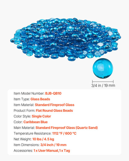VEVOR Fire Glass, 10 lbs / 4.5 kg High-Temperature Resistant Fireplace Rocks, 3/4-Inch / 19.05 mm Reflective Firepit Glass Beads, High Luster Stone Landscaping for Fire Pit Table, Caribbean Blue - FHBLBYBLZ34IB63XE001V0 - view 8