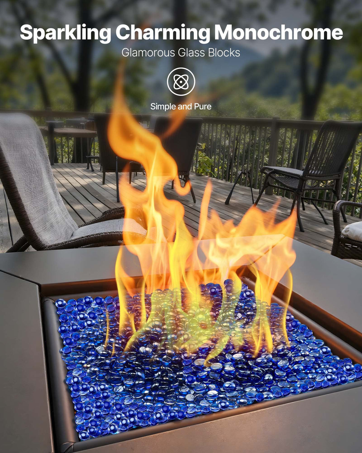 VEVOR Fire Glass, 10LBS/4.5KG High-Temperature Resistant Fireplace Rocks, 3/4-Inch / 19.05 mm Reflective & Smokeless Firepit Glass Beads, High Luster Stone Landscaping for Fire Pit Table, Cobalt Blue - FHBLBYBLZ34IRI813001V0 - view 3