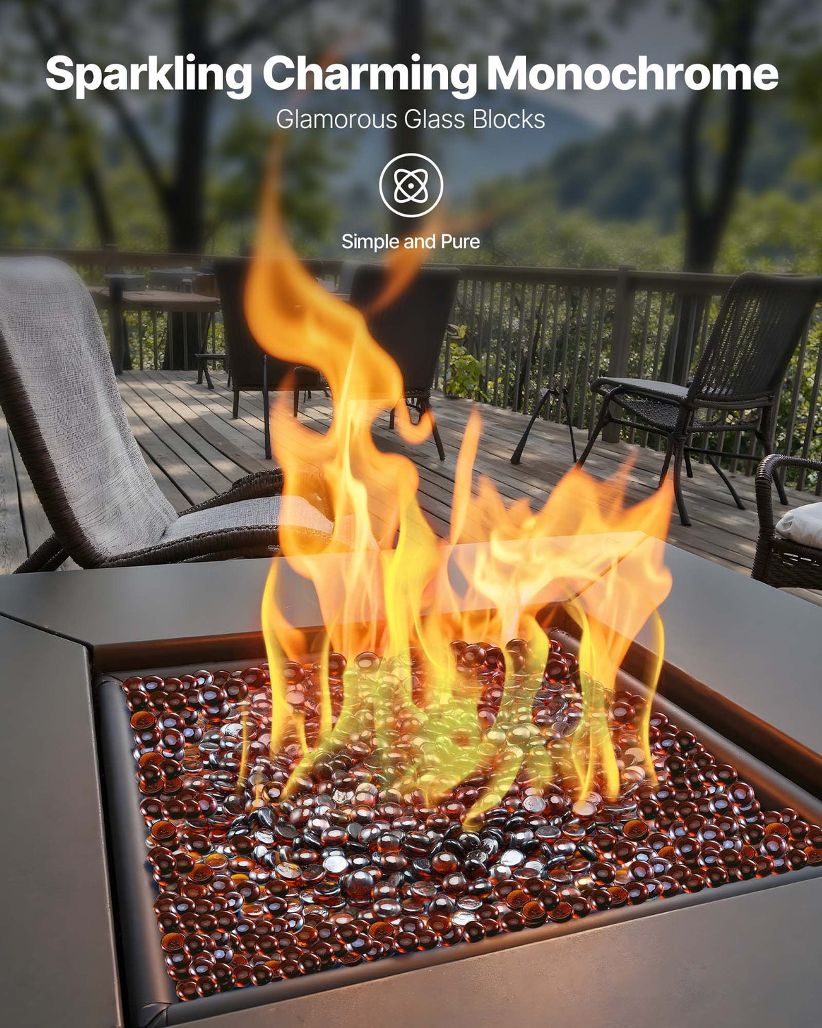 VEVOR Fire Glass, 10LBS / 4.5KG High-Temperature Resistant Fireplace Rocks, 3/4-Inch / 19.05 mm Reflective & Smokeless Firepit Glass Beads, High Luster Stone Landscaping for Fire Pit Table, Rich Amber - FHBLBYBLZ34ITDE8J001V0 - view 3