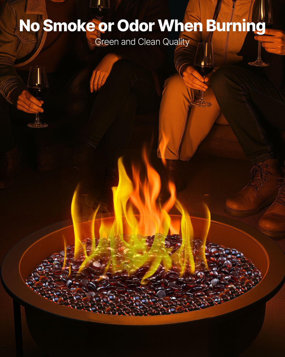 VEVOR Fire Glass, 10LBS / 4.5KG High-Temperature Resistant Fireplace Rocks, 3/4-Inch / 19.05 mm Reflective & Smokeless Firepit Glass Beads, High Luster Stone Landscaping for Fire Pit Table, Rich Amber - FHBLBYBLZ34ITDE8J001V0 - view 5