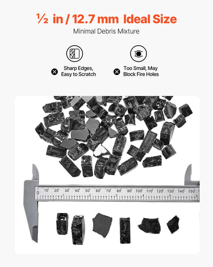 VEVOR Fire Glass, 20 LBS / 9.0 KG High-Temperature Resistant Fireplace Rocks, 1/2-Inch / 12.7 mm Reflective & Smokeless Firepit Glass Rock, High Luster Stone Landscaping for Fire Pit Table, Black - FHBLFGSGHBL14A1CJ001V0 - view 6