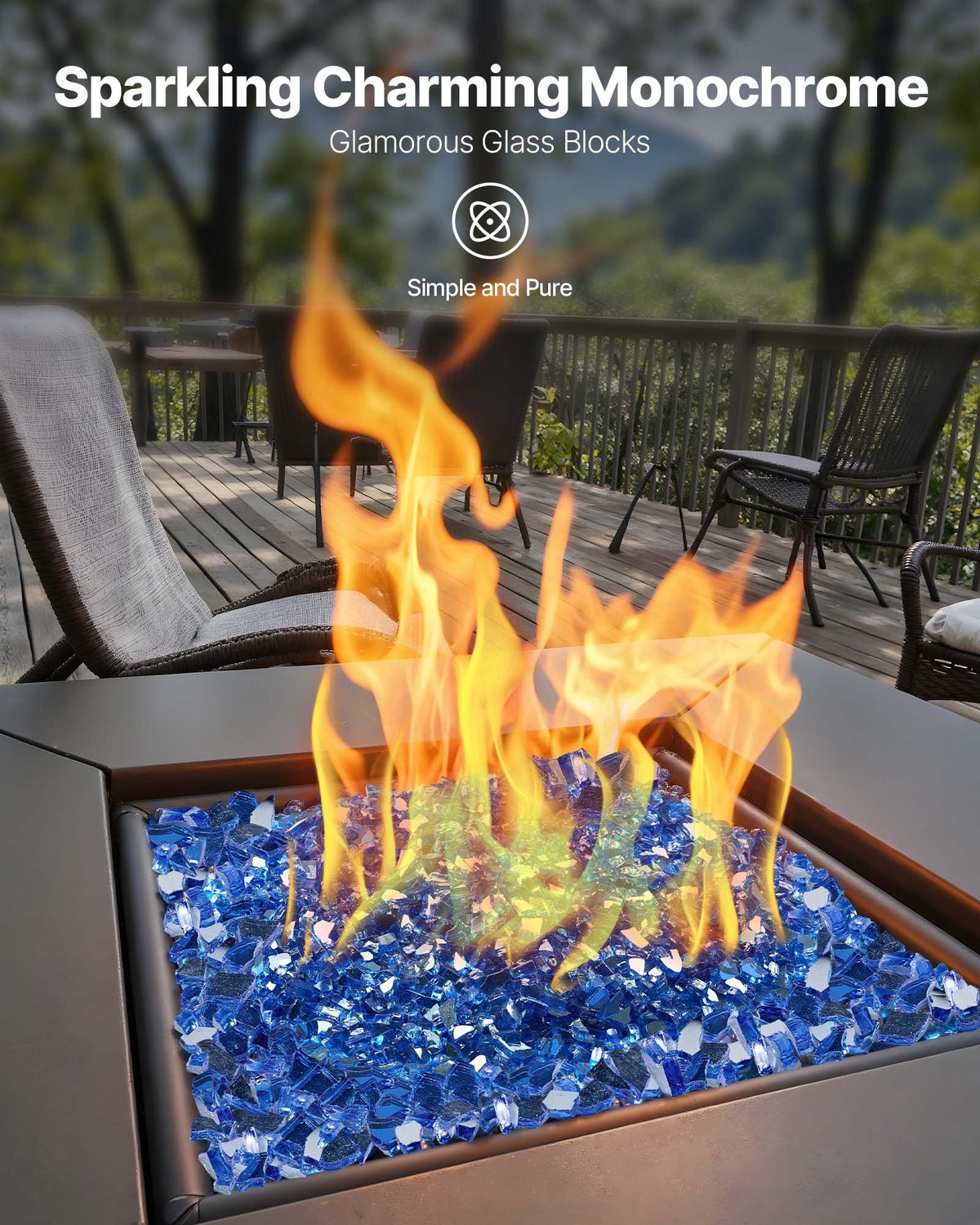 VEVOR Fire Glass, 10LBS / 4.5KG High-Temperature Resistant Fireplace Rocks, 1/4-Inch / 6.35 mm Reflective & Smokeless Firepit Glass Rock, High Luster Stone Landscaping for Fire Pit Table, Cobalt Blue - FHBLFGSGHBL18WMKI001V0 - view 3