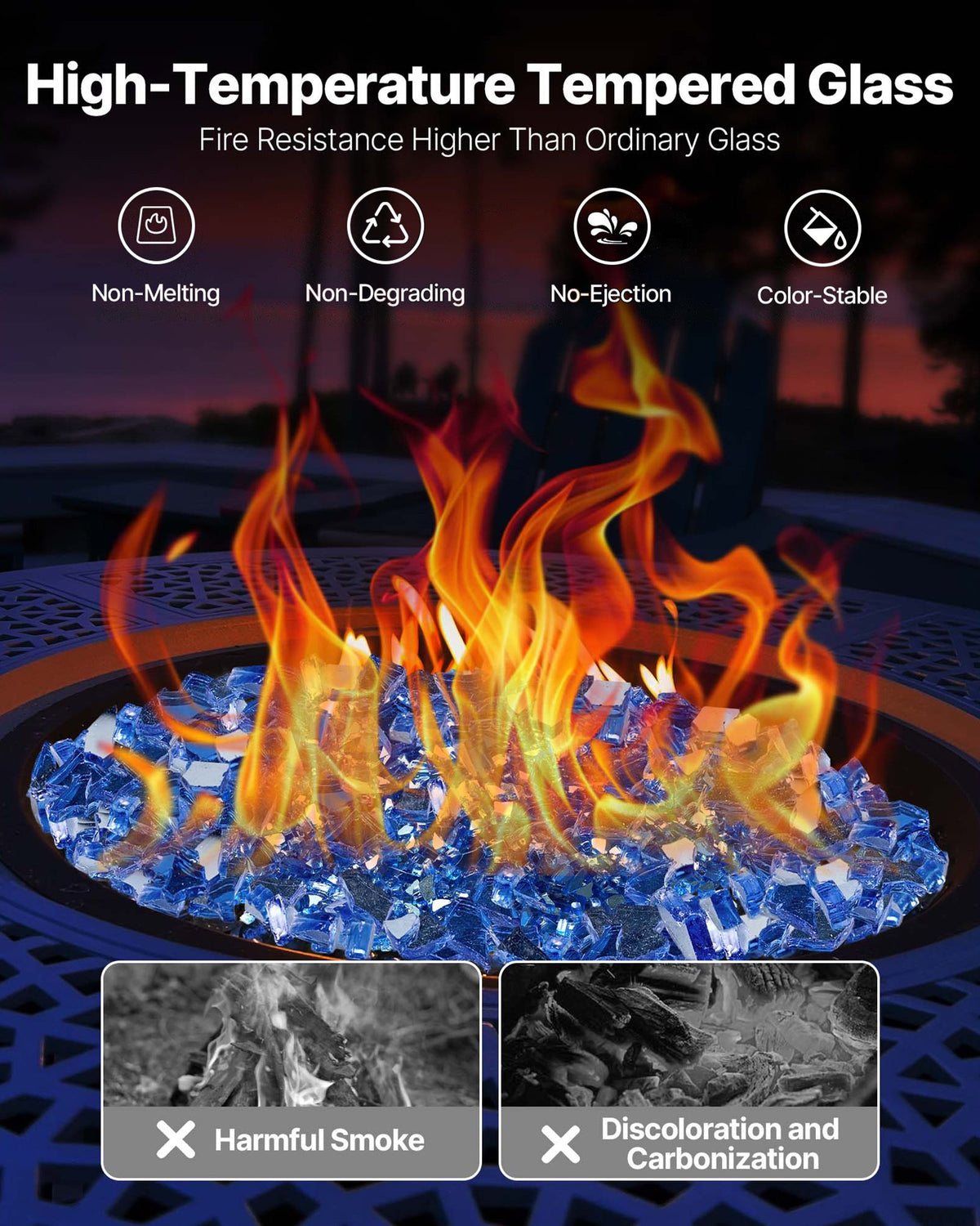 VEVOR Fire Glass, 10LBS / 4.5KG High-Temperature Resistant Fireplace Rocks, 1/4-Inch / 6.35 mm Reflective & Smokeless Firepit Glass Rock, High Luster Stone Landscaping for Fire Pit Table, Cobalt Blue - FHBLFGSGHBL18WMKI001V0 - view 4