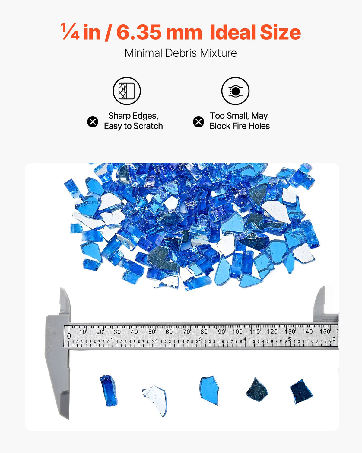 VEVOR Fire Glass, 10LBS / 4.5KG High-Temperature Resistant Fireplace Rocks, 1/4-Inch / 6.35 mm Reflective & Smokeless Firepit Glass Rock, High Luster Stone Landscaping for Fire Pit Table, Cobalt Blue - FHBLFGSGHBL18WMKI001V0 - view 6