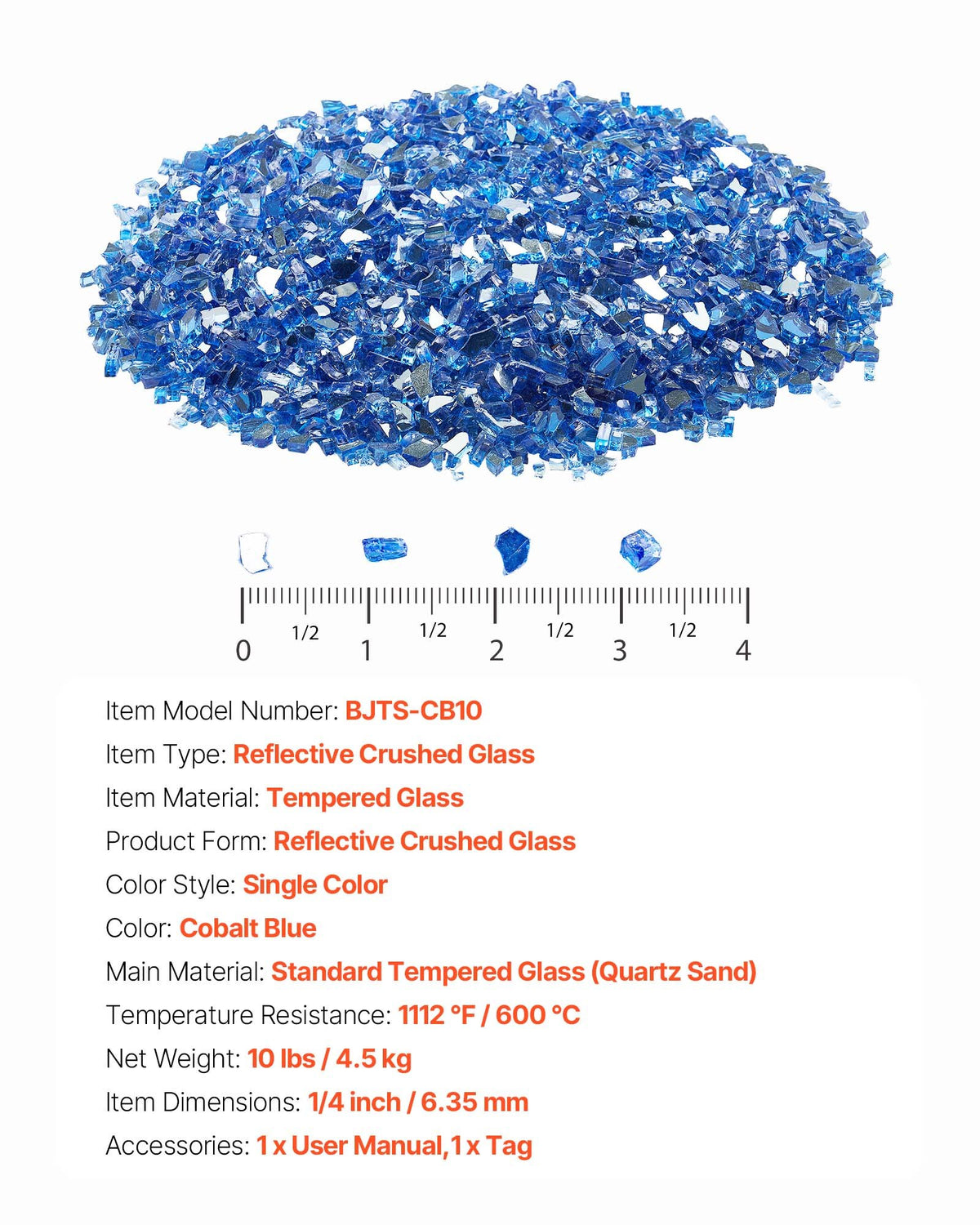 VEVOR Fire Glass, 10LBS / 4.5KG High-Temperature Resistant Fireplace Rocks, 1/4-Inch / 6.35 mm Reflective & Smokeless Firepit Glass Rock, High Luster Stone Landscaping for Fire Pit Table, Cobalt Blue - FHBLFGSGHBL18WMKI001V0 - view 8