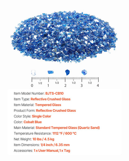 VEVOR Fire Glass, 10LBS / 4.5KG High-Temperature Resistant Fireplace Rocks, 1/4-Inch / 6.35 mm Reflective & Smokeless Firepit Glass Rock, High Luster Stone Landscaping for Fire Pit Table, Cobalt Blue - FHBLFGSGHBL18WMKI001V0 - view 8