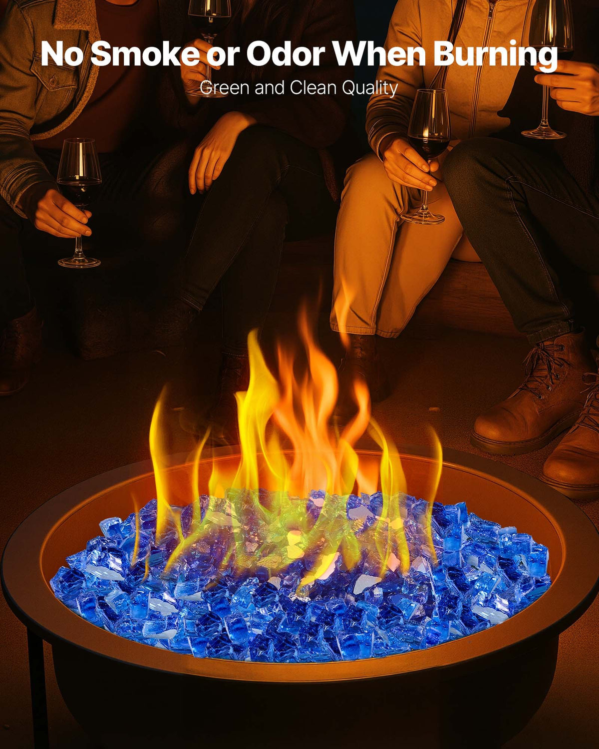 VEVOR Fire Glass, 35LBS / 15.88KG High-Temperature Resistant Fireplace Rocks, 1/2-Inch / 12.7mm Reflective & Smokeless Firepit Glass Rock, High Luster Stone Landscaping for Fire Pit Table, Cobalt Blue - FHBLFGSGHBL1D4GHR001V0 - view 5