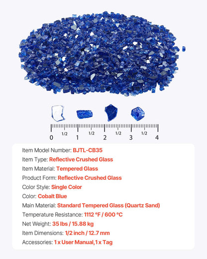 VEVOR Fire Glass, 35LBS / 15.88KG High-Temperature Resistant Fireplace Rocks, 1/2-Inch / 12.7mm Reflective & Smokeless Firepit Glass Rock, High Luster Stone Landscaping for Fire Pit Table, Cobalt Blue - FHBLFGSGHBL1D4GHR001V0 - view 8