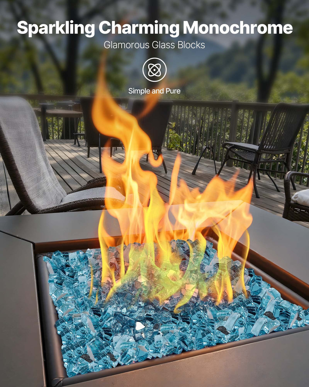 VEVOR Fire Glass, 10 LBS / 4.5 KG High-Temperature Resistant Fireplace Rocks, 1/2-Inch / 12.7 mm Reflective & Smokeless Firepit Glass Rock, High Luster Stone Landscaping for Fire Pit Table, Aqua Blue - FHBLFGSGHBL1EK12T001V0 - view 3