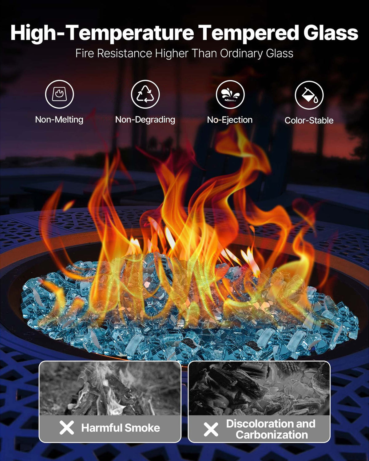VEVOR Fire Glass, 10 LBS / 4.5 KG High-Temperature Resistant Fireplace Rocks, 1/2-Inch / 12.7 mm Reflective & Smokeless Firepit Glass Rock, High Luster Stone Landscaping for Fire Pit Table, Aqua Blue - FHBLFGSGHBL1EK12T001V0 - view 4