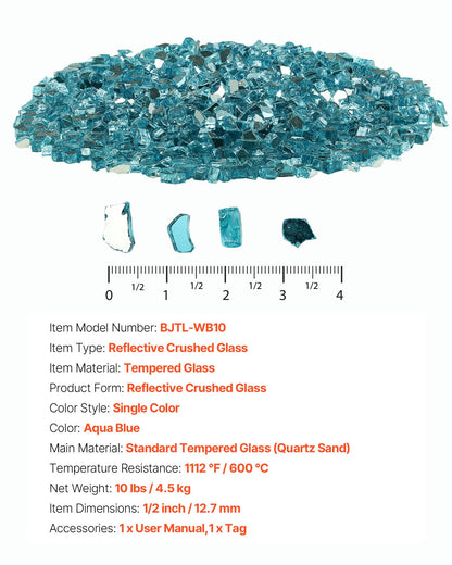 VEVOR Fire Glass, 10 LBS / 4.5 KG High-Temperature Resistant Fireplace Rocks, 1/2-Inch / 12.7 mm Reflective & Smokeless Firepit Glass Rock, High Luster Stone Landscaping for Fire Pit Table, Aqua Blue - FHBLFGSGHBL1EK12T001V0 - view 8