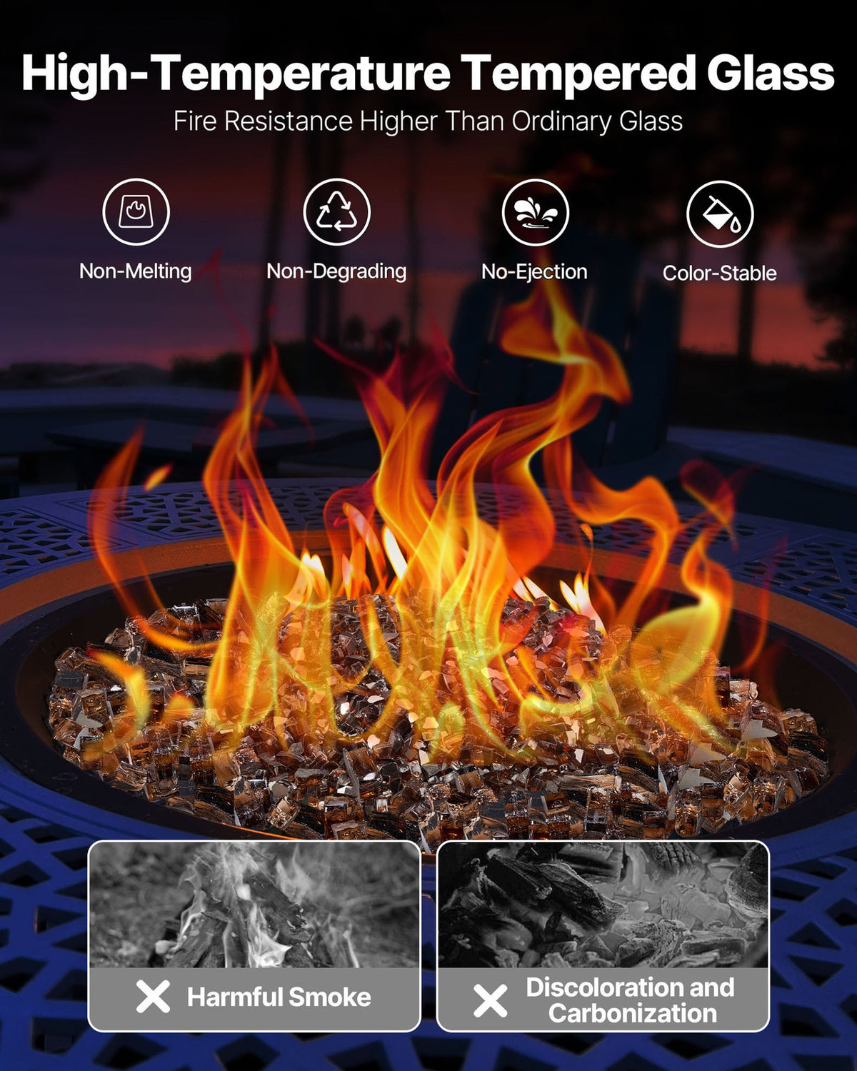 VEVOR Fire Glass, 20 LBS / 9.0 KG High-Temperature Resistant Fireplace Rocks, 1/2-Inch / 12.7 mm Reflective & Smokeless Firepit Glass Rock, High Luster Stone Landscaping for Fire Pit Table, Copper - FHBLFGSGHBL1JPMJW001V0 - view 4
